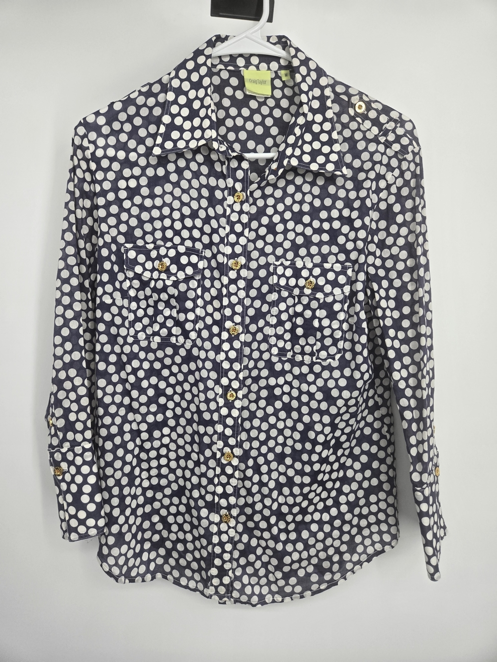 Craig Taylor Navy Polka Dot Button-Down Shirt Medium